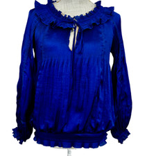 Blusa Diane von Furstenberg azul real acordeão plissada babado tamanho 4 comprar usado  Enviando para Brazil