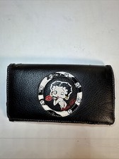Carteira feminina Betty Boop motociclista couro preto bordado organizador clutch comprar usado  Enviando para Brazil