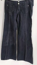 Calça feminina Bica Chela 2X azul marinho algodão lona perna larga comprar usado  Enviando para Brazil