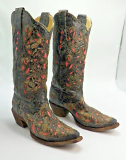 Bota de cowboy feminina Corral 6 M com incrustação a laser preta couro rosa quente biqueira $270 comprar usado  Enviando para Brazil