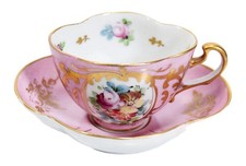 Xícara e pires de porcelana antigos pintados à mão França floral dourado rosa comprar usado  Enviando para Brazil
