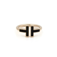 Anel de arame Tiffany & Co. T ouro rosa 18K preto ônix incrustado tamanho 6 #JB424-6, usado comprar usado  Enviando para Brazil