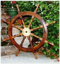 Volante de barco grande de 36 pulgadas madera antiguo latón de teca náutico barco pirata segunda mano  Embacar hacia Mexico
