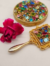 Espelho de vaidade vintage ornamentado dourado com joias compacto e mini comprar usado  Enviando para Brazil