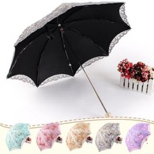 Używany, Damski Vintage Koronkowy parasol Deszcz Słońce Anty-UV Parasol przeciwsłoneczny Składany kwiat Embro CBR na sprzedaż  Wysyłka do Poland