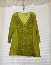 Conjunto de 2 Top/Camisetas CHICOS Zenergy, Verde Limão com Bordado, Tamanho 4, Novo comprar usado  Enviando para Brazil