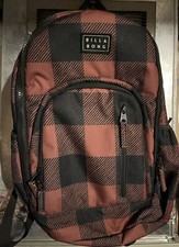 Usado, Mochila utilitária grande impressa BILLABONG 'Roadie' vermelha marrom preta xadrez 17x12x6 comprar usado  Enviando para Brazil