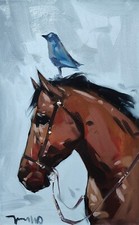 Usado, Pintura a óleo IMPRESSIONISMO colecionável ORIGINAL cavalo pássaro azul JOSE TRUJILLO comprar usado  Enviando para Brazil