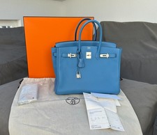 100% ORYGINALNA TORBA HERMÉS BIRKIN 35 TAURILLON CLEMENCE BLEU PARADIS z FAKTURĄ, używany na sprzedaż  Wysyłka do Poland