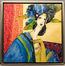 Tom Barnes Georgia artista figurativo retrato de senhora acrílico sobre tela pintura, usado comprar usado  Enviando para Brazil