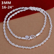 Usado, Colar masculino feminino prata esterlina 925 3mm corrente corda torcida 16"-30" #NE151 comprar usado  Enviando para Brazil