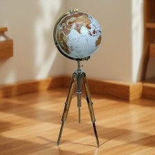 Mapa moderno Atlas World Globe tripé de madeira suporte globo decoração piso 18" grande presente comprar usado  Enviando para Brazil