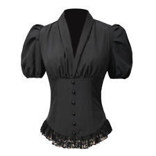 Camisa feminina plissada gola V aba de renda gótica renascentista steampunk tops comprar usado  Enviando para Brazil