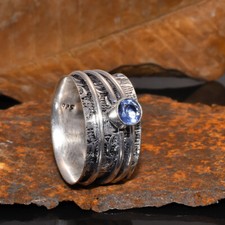 Topacio Azul 925 Plata de Ley Mujeres Giratorio Anillo Meditación Mom para Ella, usado comprar usado  Enviando para Brazil