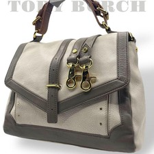 Bolsa satchel de couro Tory Burch tiracolo ombro 2 vias logotipo cinza MBb1573, usado comprar usado  Enviando para Brazil