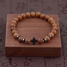 Pulseiras elásticas de madeira cruz hematita quente miçangas de madeira para homens mulheres comprar usado  Enviando para Brazil