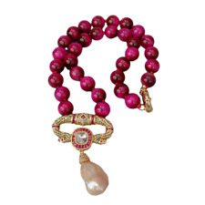 Colar de olho de tigre fúcsia redondo liso natural 12 mm pingente de pérola rosa Keshi comprar usado  Enviando para Brazil