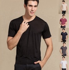 Camisetas masculinas de manga curta 100% seda amoreira malha gola redonda, usado comprar usado  Enviando para Brazil