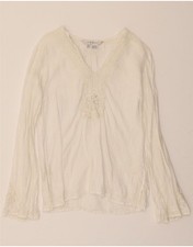 Blusa ZARA Feminina Manga Longa Top Reino Unido 10 Pequena Linho Branco CN07 comprar usado  Enviando para Brazil