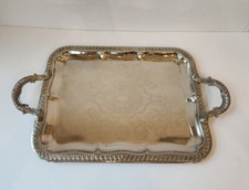 Bandeja ornamentada vintage banhada a prata com alças por Golden Crown 20 x 12 comprar usado  Enviando para Brazil