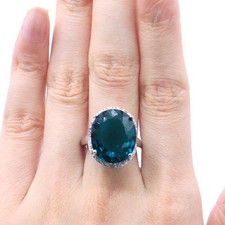 Anéis femininos grandes de prata datados de pedra preciosa azul água-marinha 6.0 comprar usado  Enviando para Brazil