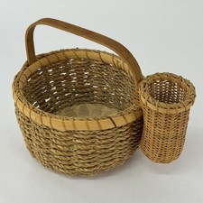 Cesta oval de vime vintage feita à mão com cesta menor anexada decoração rústica comprar usado  Enviando para Brazil