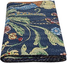 Colcha Kantha 100% algodão tamanho King cobertor feito à mão azul marinho, usado comprar usado  Enviando para Brazil