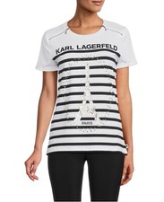 Camiseta listrada KARL LAGERFELD PARIS enfeitada Torre Eiffel tamanho pequeno comprar usado  Enviando para Brazil
