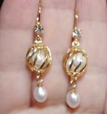 GORGEOUS LARGE CAGED MABE BAROQUE ELONGATED CULTURED PEARL LEVERBACK EARRINGS, usado comprar usado  Enviando para Brazil