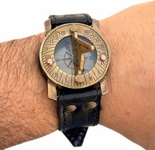 Relógio de sol antigo bússola com pulseira de couro preto bússola desgaste náutico acampamento, usado comprar usado  Enviando para Brazil