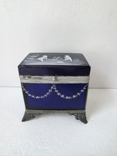 Caixa de joias caixão de metal vidro vintage azul Mary Gregory tampa articulada caixa de cômoda comprar usado  Enviando para Brazil
