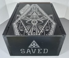 Caixa de vinho de madeira preta 'SALVA' com tampa deslizante, 14x12x8" tarô olho vendo comprar usado  Enviando para Brazil