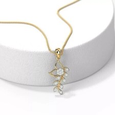 Pingente feminino folha 1,20 ct corte redondo simulado diamante folheado a ouro amarelo 14K comprar usado  Enviando para Brazil