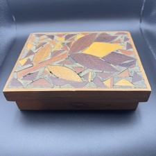 Caixa de madeira vintage MCM feita à mão de teca mogno incrustada mosaico design flor  comprar usado  Enviando para Brazil