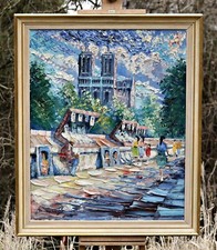 Richard Friis (1924-) - Paris Street Scene With Notre Dame, Large Oil On Canvas na sprzedaż  PL