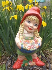 Antigo alemão holandês menina loira cerâmica jardim gnomo primavera verão flores 16 polegadas comprar usado  Enviando para Brazil