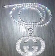 Colar Iced Out GG Gucci ouro 14K CZ corda de diamante corrente de tênis novo em folha  comprar usado  Enviando para Brazil
