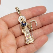 2 1/4 "Halo Santa Muerte Anjo da Morte Pingente Sólido Real 10K Amarelo Branco Gol comprar usado  Enviando para Brazil