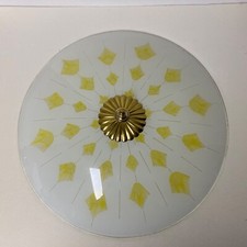 Luminária de teto vintage MCM 14" redonda de vidro branca com ouro trigo Starburst, usado comprar usado  Enviando para Brazil