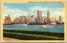 Cartão postal vintage Nova York NY, 1950 Lower Manhattan da Ilha do Governador comprar usado  Enviando para Brazil
