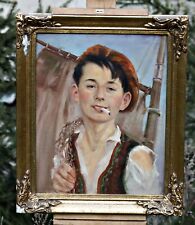 Retrato de um jovem pescador com cigarro, pintura a óleo antiga, assinado comprar usado  Enviando para Brazil