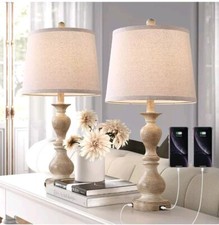 Conjunto de abajur de mesa de fazenda de 2, 26" lâmpada de cabeceira de resina com 2 USB... comprar usado  Enviando para Brazil