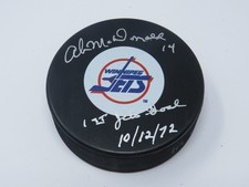 Disco de hóquei autografado assinado Ab McDonald Winnipeg Jets - 1º gol dos Jets 12/10/72 comprar usado  Enviando para Brazil
