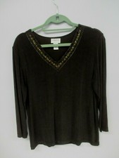 Usado, CHOCOLATE MARROM CHICO'S TRAVELERS FEMININO MANGA LONGA GOLA V TOP com LANTEJOULAS TAMANHO 2 comprar usado  Enviando para Brazil