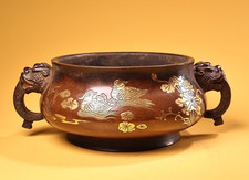 Queimador de incenso 8,6" Old Dynasty bronze puro dourado cabeça de dragão elefante comprar usado  Enviando para Brazil