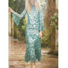 Maxi Vestido Aguja e Hilo Gota de Nieve Verde Talla 10 Adornado Tul segunda mano  Embacar hacia Mexico