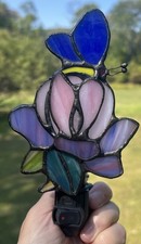 Vitral de flor rosa borboleta roxa luz noturna artesanal comprar usado  Enviando para Brazil