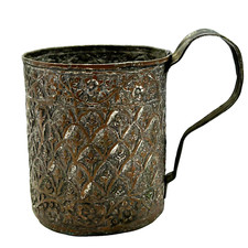 Copo antigo martelado gravado em relevo galvanizado cobre metal primitivo com alça comprar usado  Enviando para Brazil