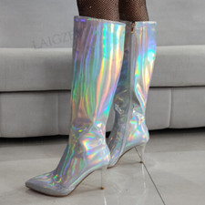 Botas femininas de salto alto com zíper completo 9 cm sapatos femininos brilhantes plus size comprar usado  Enviando para Brazil