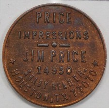 1976 Price Impressions Jim Price Houston TX token publicitário comprar usado  Enviando para Brazil